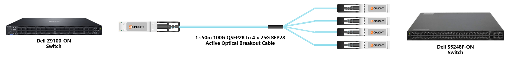 Dell Switch links：100G QSFP28 to 4x 25G SFP28