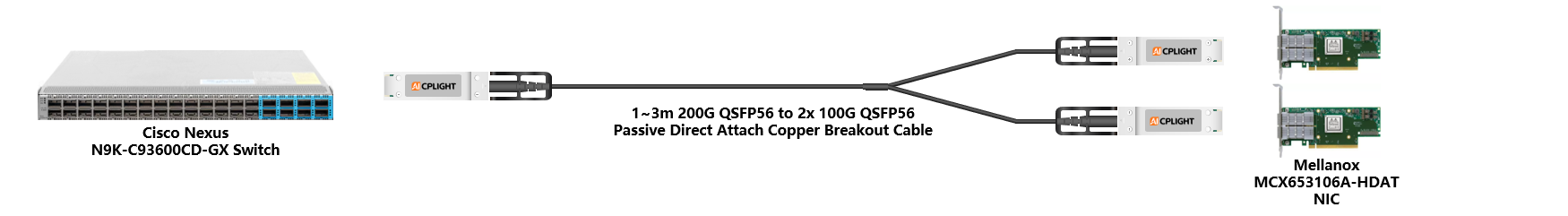Cisco Nexus Switch links：200G QSFP56 to 2x 100G QSFP56