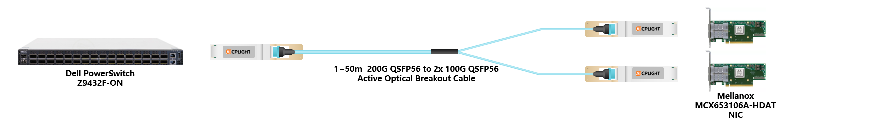 Dell Switch links：200G QSFP56 to 2x 100G QSFP56