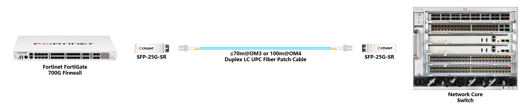 Fortinet  Firewall to Core Switch links：25G SFP28 to 25G SFP28