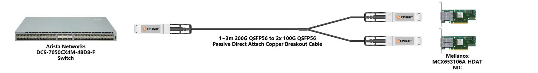 Arista Switch links：200G QSFP56 to 2x 100G QSFP56