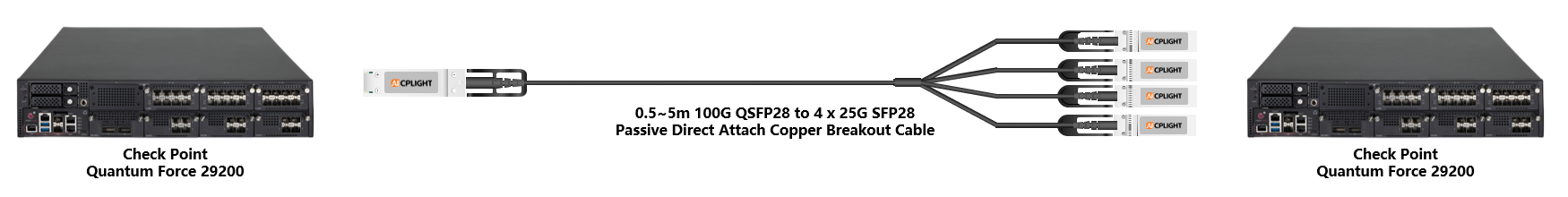 Check Point Switch links：100G QSFP28 to 4x 25G SFP28