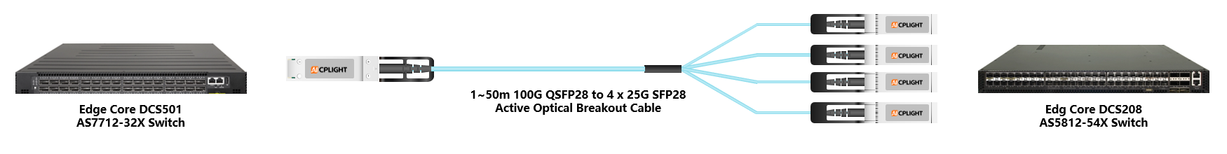 Edge Core links：100G QSFP28 to 4x 25G SFP28