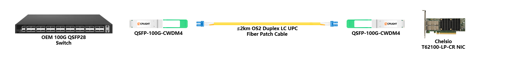 Chelsio NIC to Switch links：100G QSFP28 to 100G QSFP28