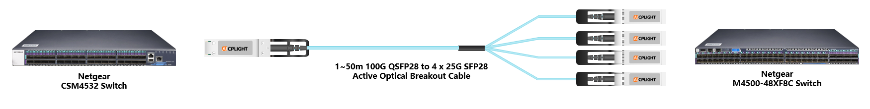 Netgear Switch links：100G QSFP28 to 4x 25G SFP28