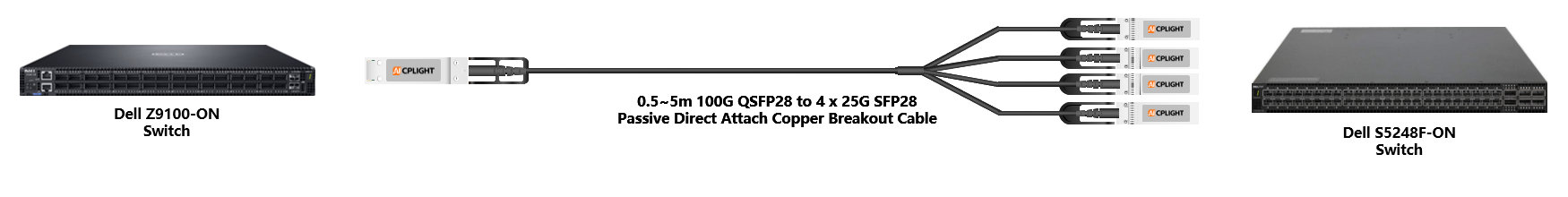 Dell Switch links：100G QSFP28 to 4x 25G SFP28
