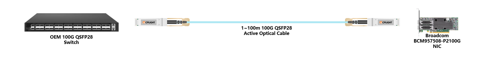 Broadcom NIC to Switch links：100G QSFP28 to 100G QSFP28
