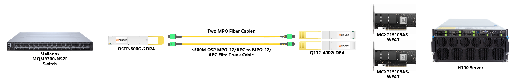 NVIDIA 400G Infniband links：800G OSFP to 2x400G QSFP112