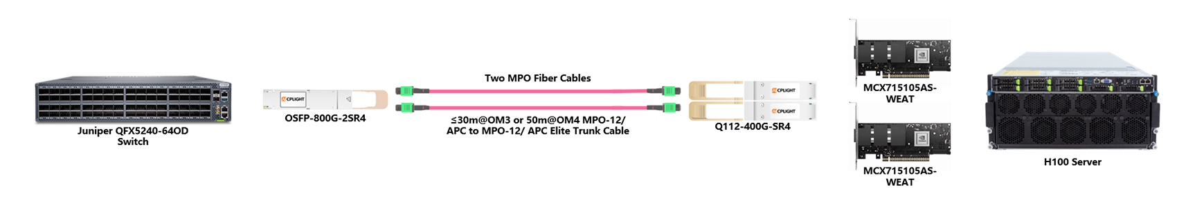 Juniper 400G RoCE links：800G OSFP to 2×400G QSFP112