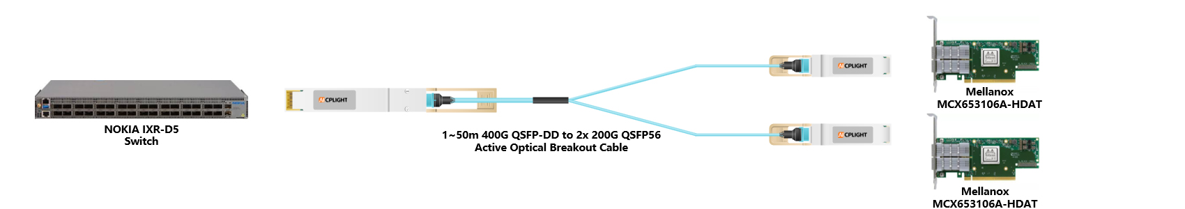 NOKIA Switch links：400G QSFP-DD to 2x200 QSFP56（2）