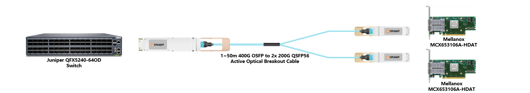 Juniper Switch links：400G OSFP to 2x200 QSFP56（2）
