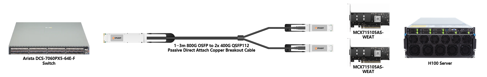 Arista 400G RoCE links：800G OSFP to 2×400G QSFP112