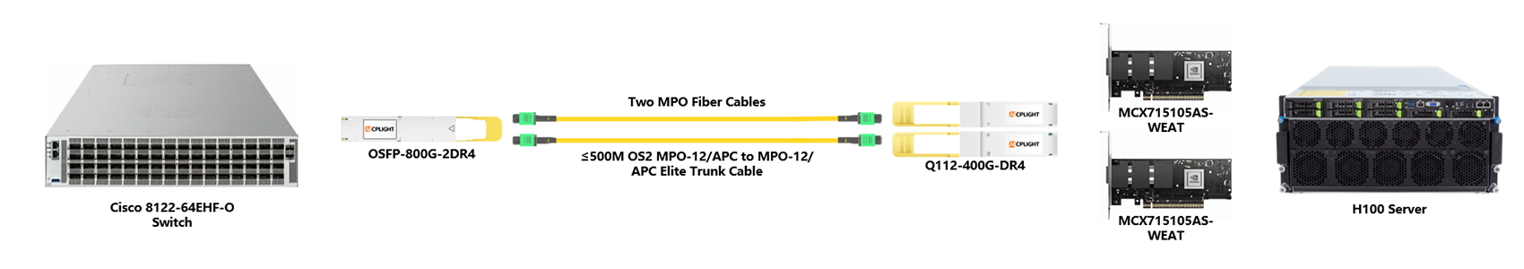 Cisco 400G RoCE links：800G OSFP to 2×400G OSFP112