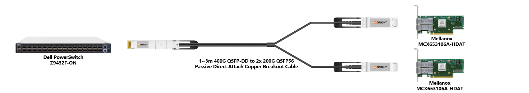 Dell Switch links：400G QSFP-DD to 2x200 QSFP56（2）