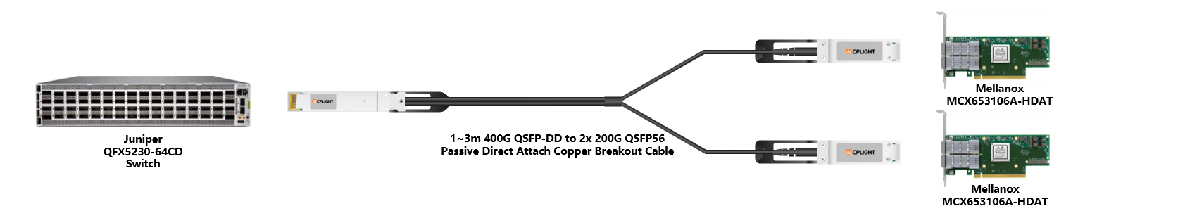Juniper Switch links：400G QSFP-DD to 2x200 QSFP56（2）