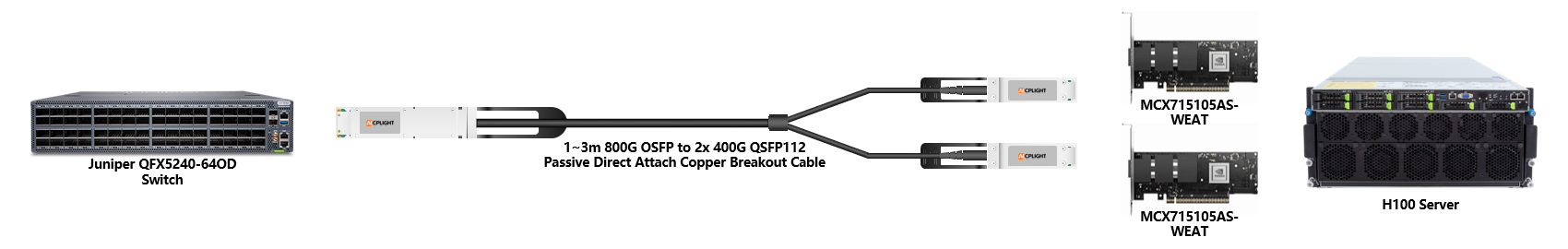 Juniper 400G RoCE links：800G OSFP to 2×400G QSFP112