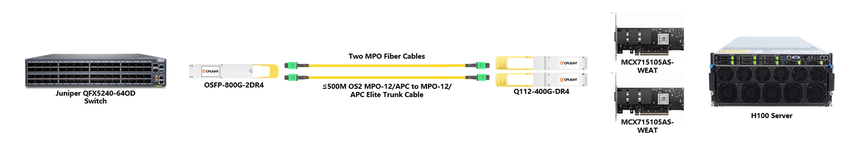 Juniper 400G RoCE links：800G OSFP to 2×400G OSFP112