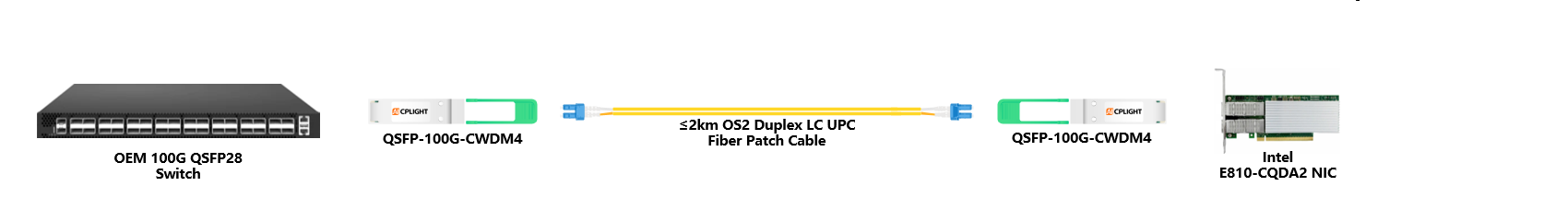 Intel NIC to Switch links：100G QSFP28 to 100G QSFP28