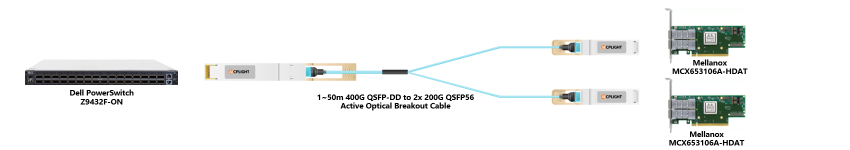 Dell Switch links：400G QSFP-DD to 2x200 QSFP56（2）