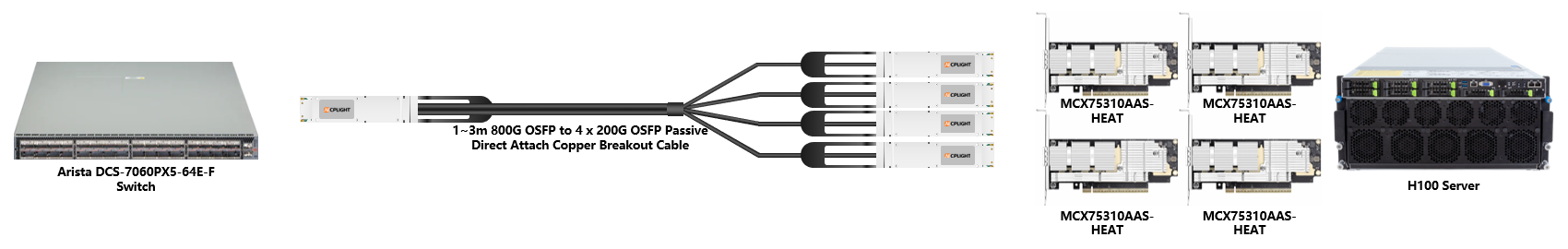 Arista 400G RoCE links：800G OSFP to 4×200G OSFP