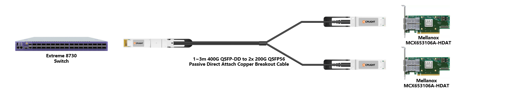Extreme Switch links：400G QSFP-DD to 2x200 QSFP56（2）