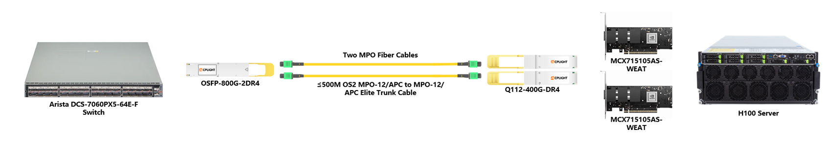 Arista 400G RoCE links：800G OSFP to 2×400G OSFP112