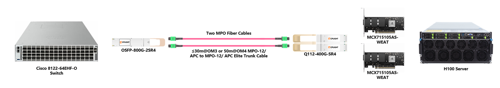 Cisco 400G RoCE links：800G OSFP to 2×400G QSFP112