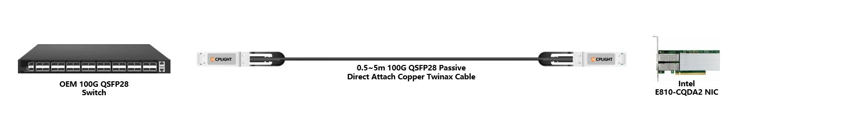 Intel NIC to Switch links：100G QSFP28 to 100G QSFP28