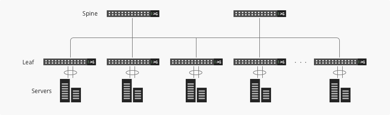 Leaf-Spine architecture diagram with full-mesh topology and server connections