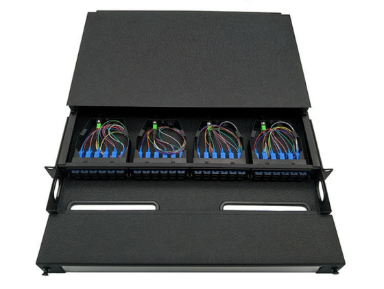 High-density fiber patch panel installed in data center rack