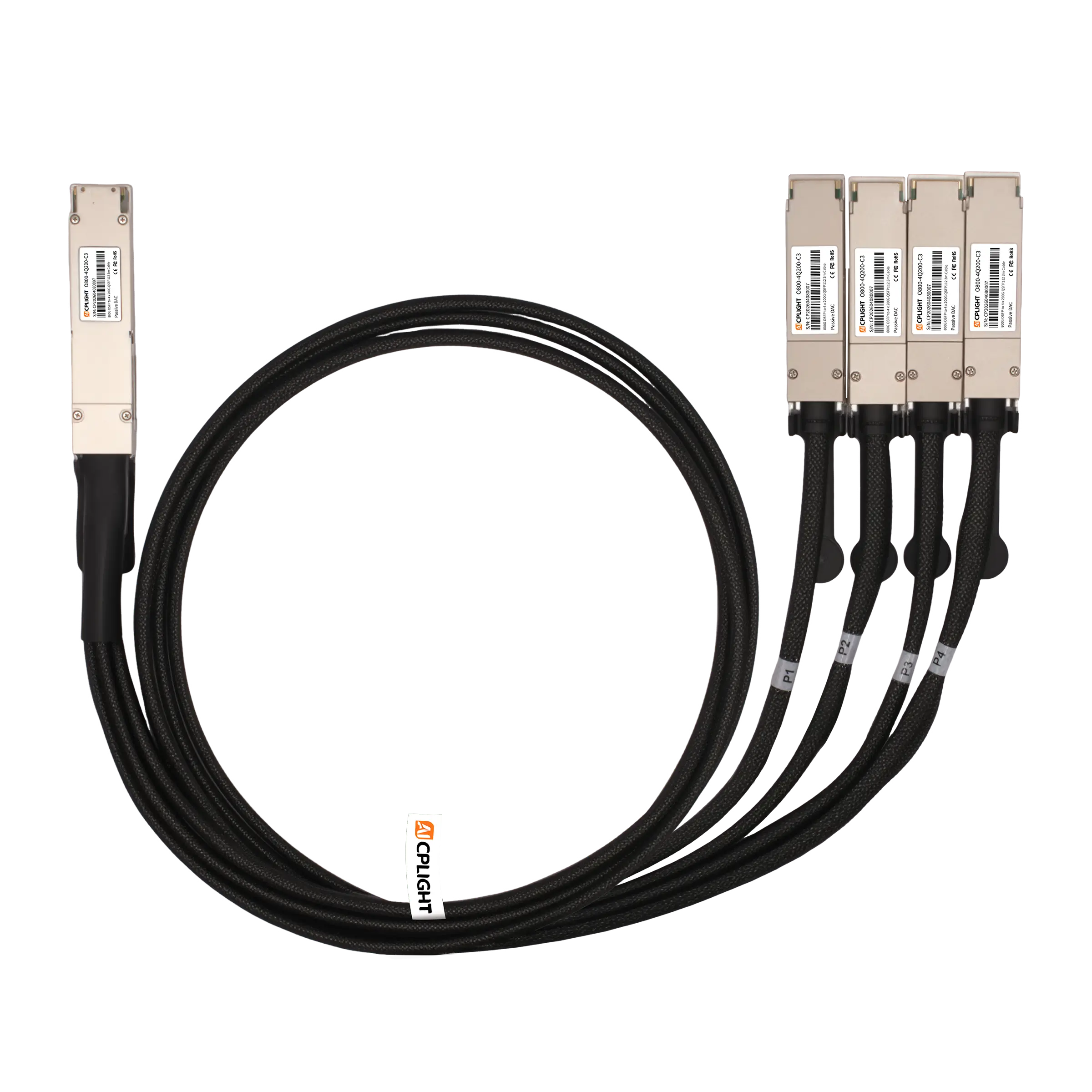 800G OSFP Finned Top to 4x 200G QSFP112 Passive Breakout DAC, 3m(10ft)