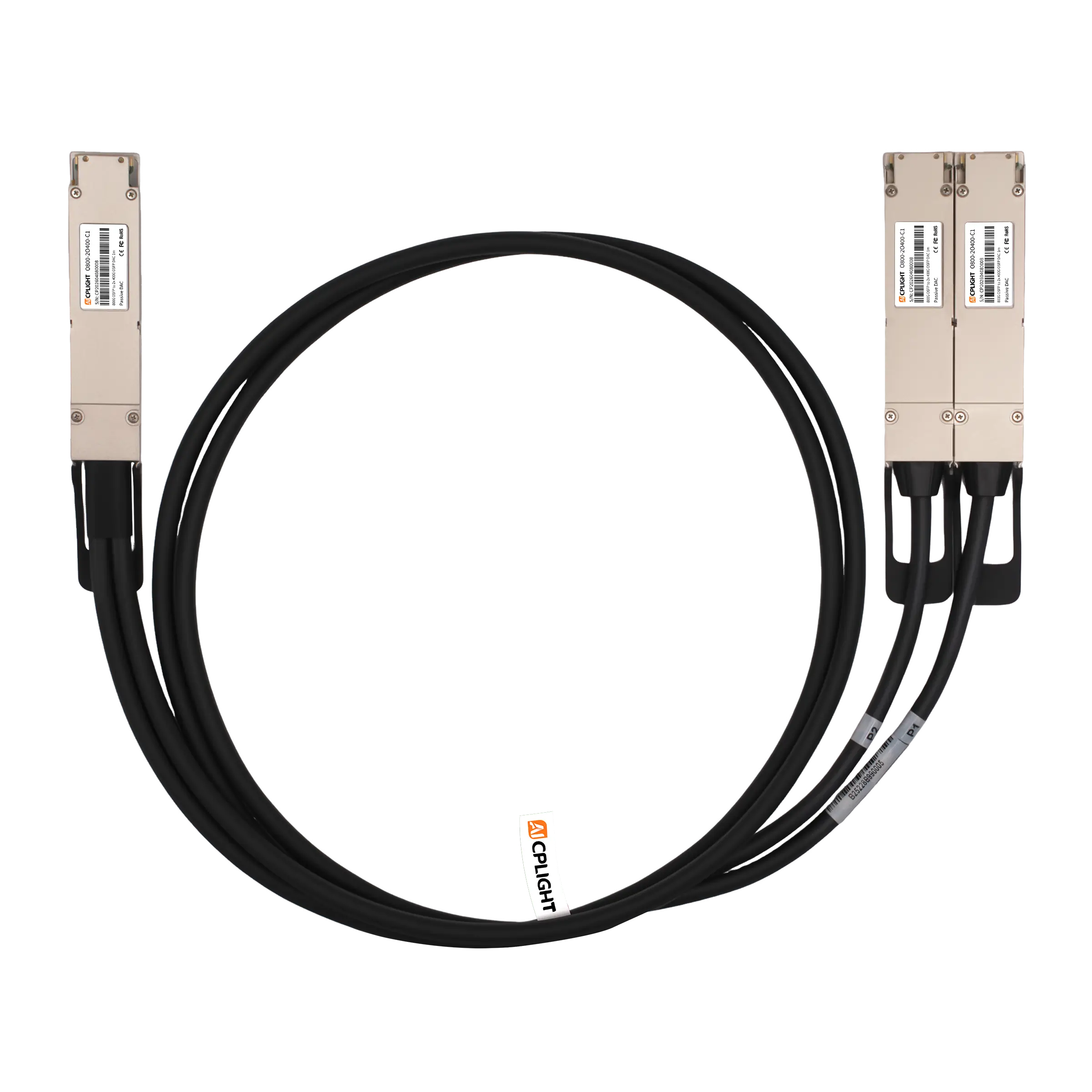 800G OSFP Finned Top to 2x 400G OSFP Flat Top Passive Breakout DAC, 1m(3ft)