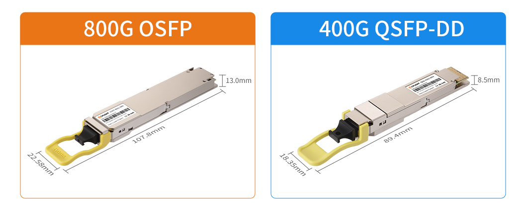 OSFP vs QSFP-DD physical dimension comparison
