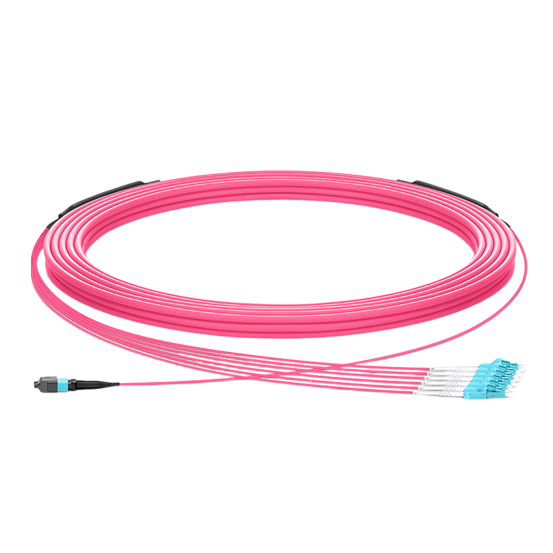 15m(49ft) MPO-8 to 4 x LC UPC Harness, 8 Fibers, OM4, Type B