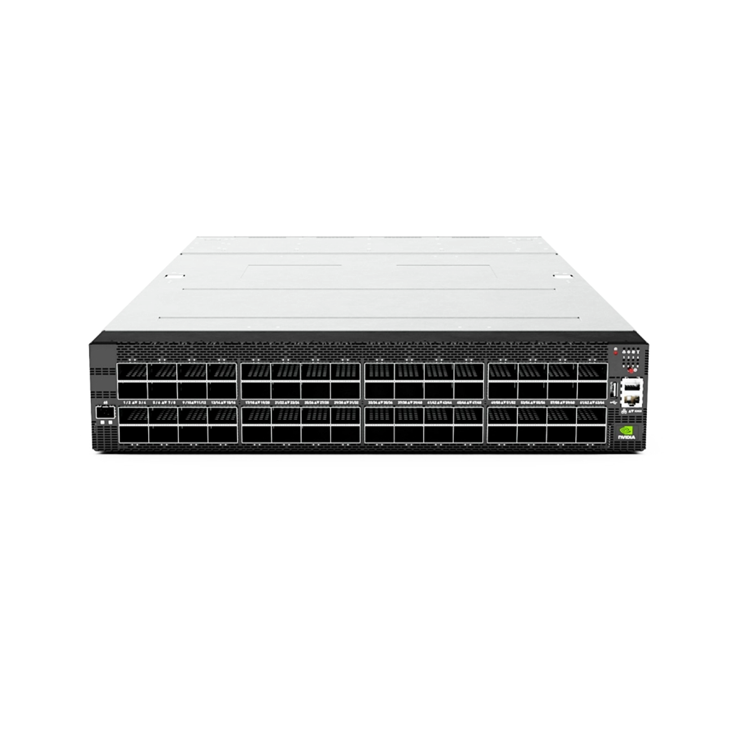 NVIDIA SN5600 Mellanox Spectrum-4 Based 800GbE 2U Open Ethernet Switch with Cumulus Linux Authentication, 64 OSFP Ports and 1 SFP28 Port, 2 Power Supplies (AC), x86 CPU, Secure-boot, Standard Depth, C2P Airflow, Tool-less Rail Kit