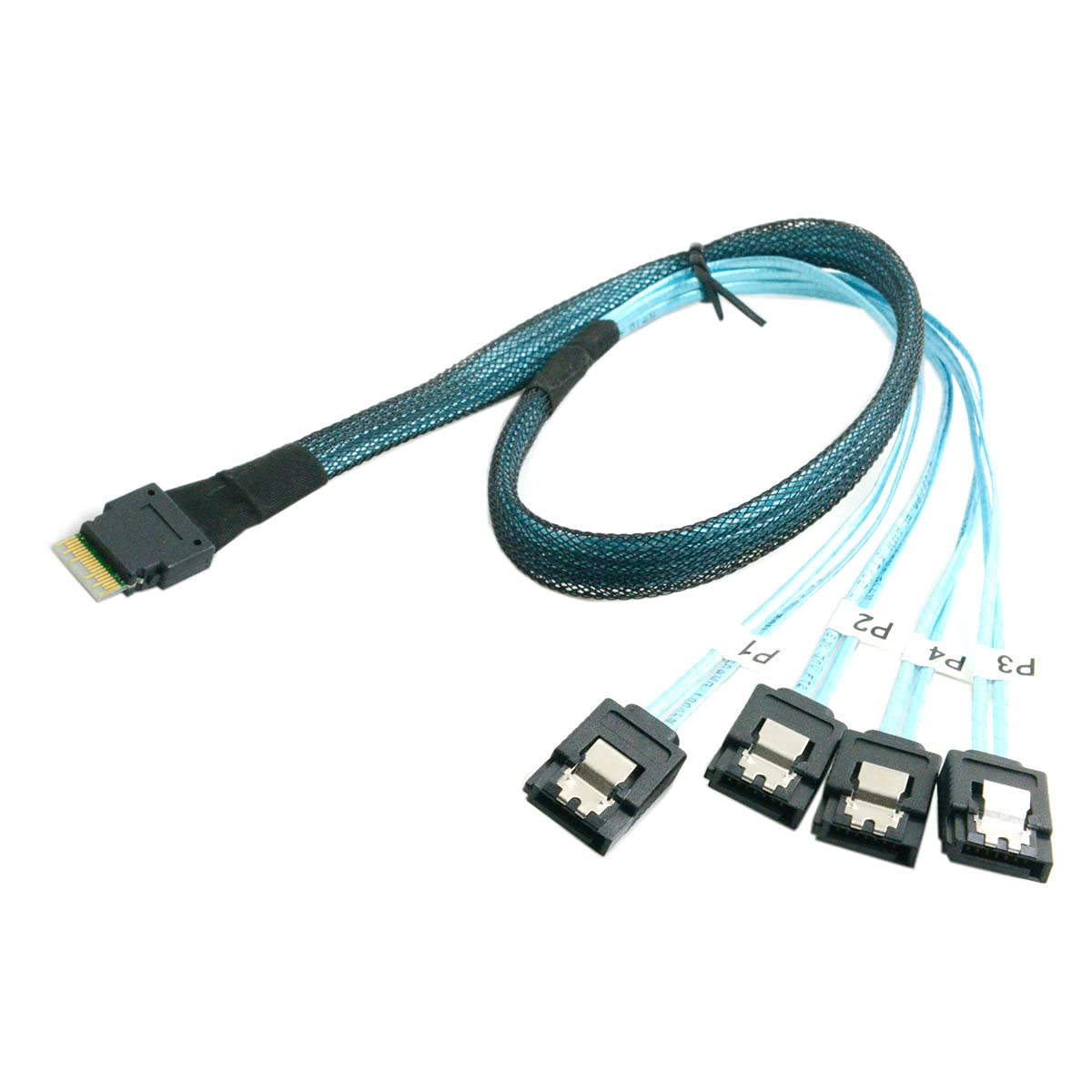 Slim Line SAS 4.0 SFF-8654 4i 38pin Host to 4 SATA 7pin Target Hard Disk Fanout Raid Cable